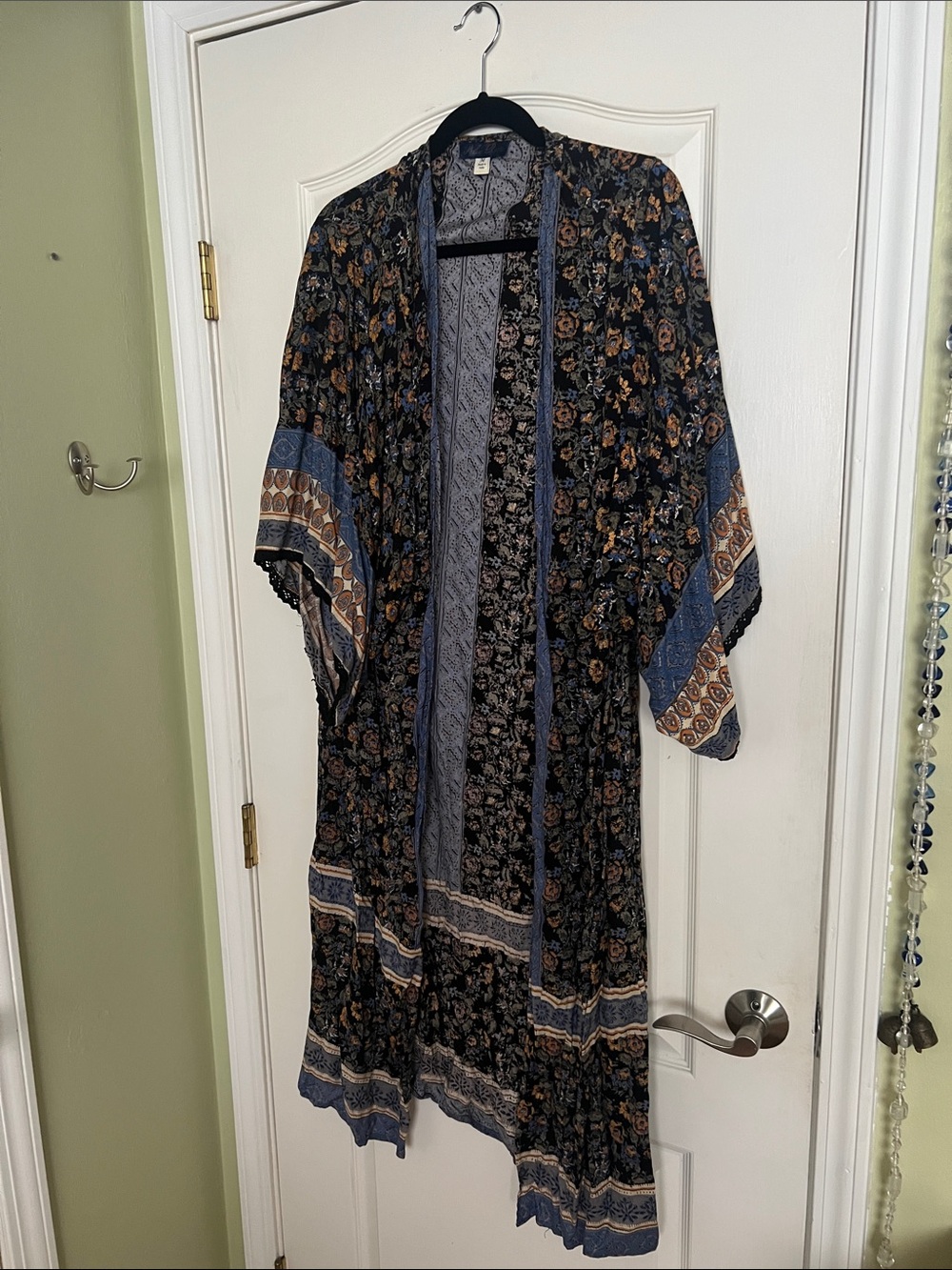 Blue Rain Navy Floral Boho Kimono with Brown and Cream Accents